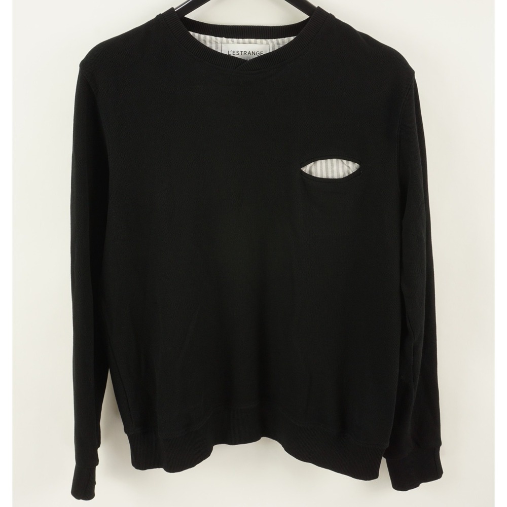 L'ESTRANGE London Pique Cotton Mens Large Long Sleeve Fold Neck Black Sweatshirt